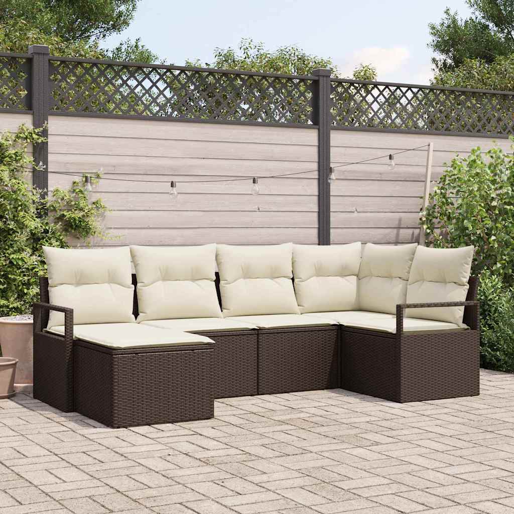 Garten-Sofa-Set mit Kissen mit Speicher 6 pcs Braun und Creme